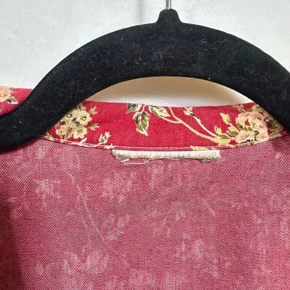 Retro Buttoned Red Floral Long Sleeve Jacket Blazer‎ Medium Printed Boho Cottage - Picture 7 of 12